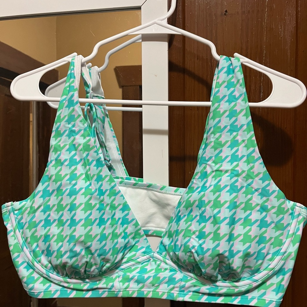 Green Houndstooth Bikini Top